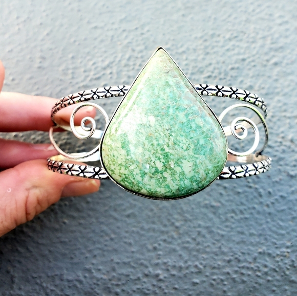 New Amazonite 925 Silver Cuff Bracelet. - Picture 9 of 14